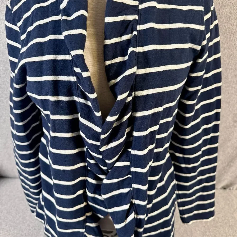 Lillla P Women's Striped Draped Cotton Cardigan  Size M Ruffle Collar